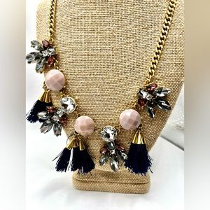 RARE J. Crew Blue Tassel Purple Clear Smoky Faceted Rhinestone Necklace